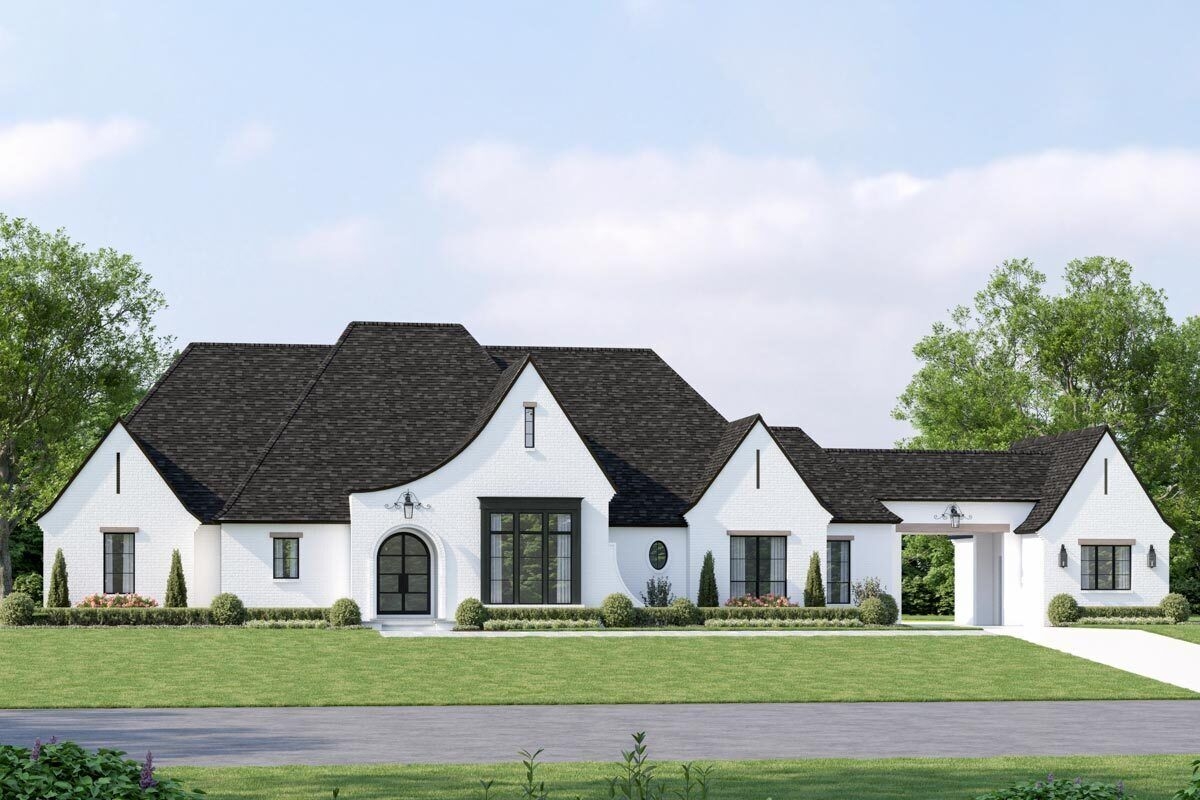 Modern French Country House Plan With Porte Cochere 56522SM