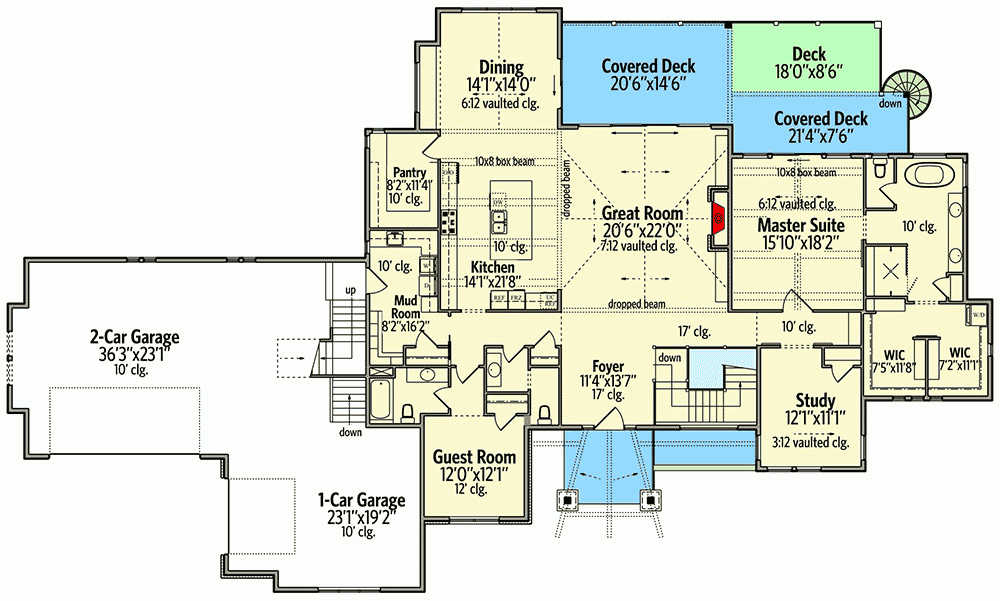 Modern Mountain House Plan With Study And Open Concept Living Space 