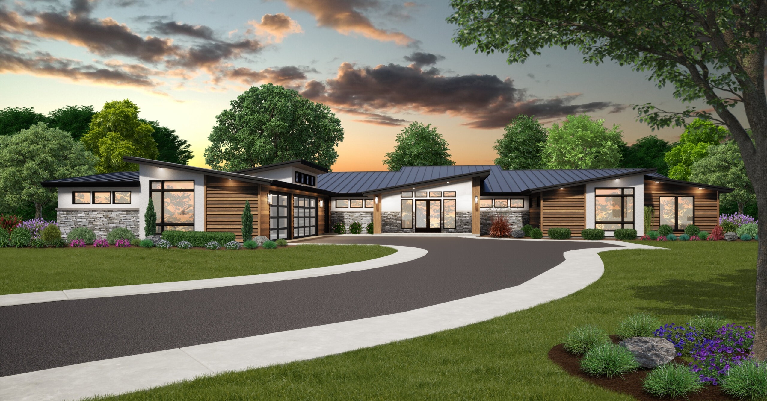 Oak Park House Plan Modern One Story Hip Roof Home Design MM 2896 H