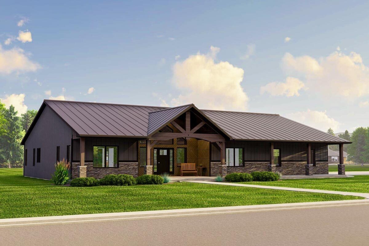One Story Craftsman Barndo Style House Plan With RV Friendly Garage 