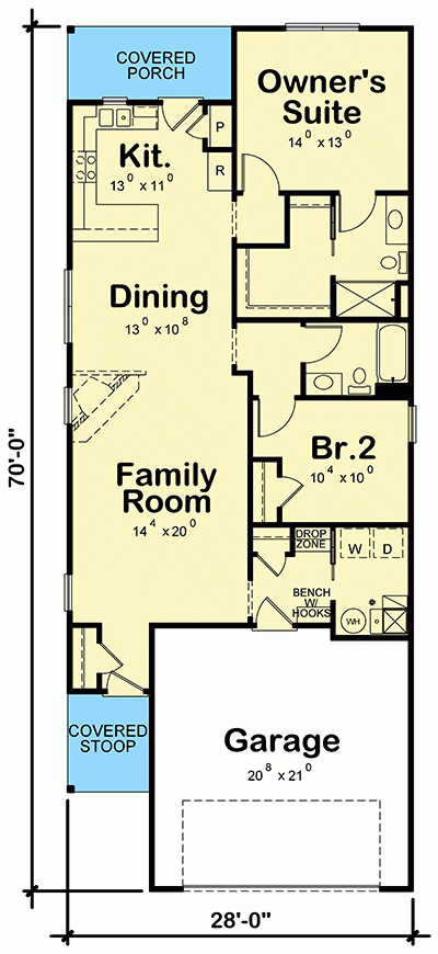 One Story Home Plan For The Narrow Lot 42592DB Architectural 