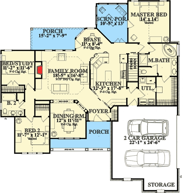 One Story Living With Walkout Basement 86200HH Architectural 