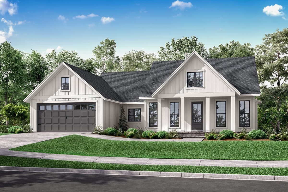 One Story Modern Farmhouse Plan With Open Concept Living 51829HZ 