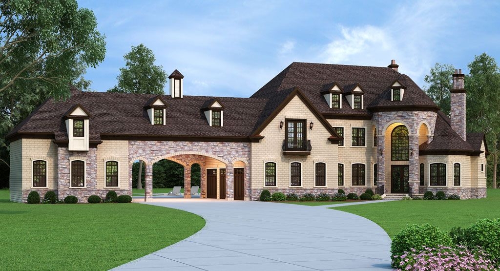 Plan 12307JL European Estate Home With Porte Cochere And Lower Level