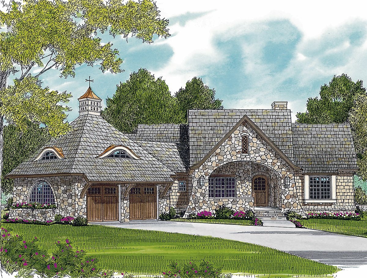 Plan 17597LV Exquisite Stone Design Stone House Plans Lake Front