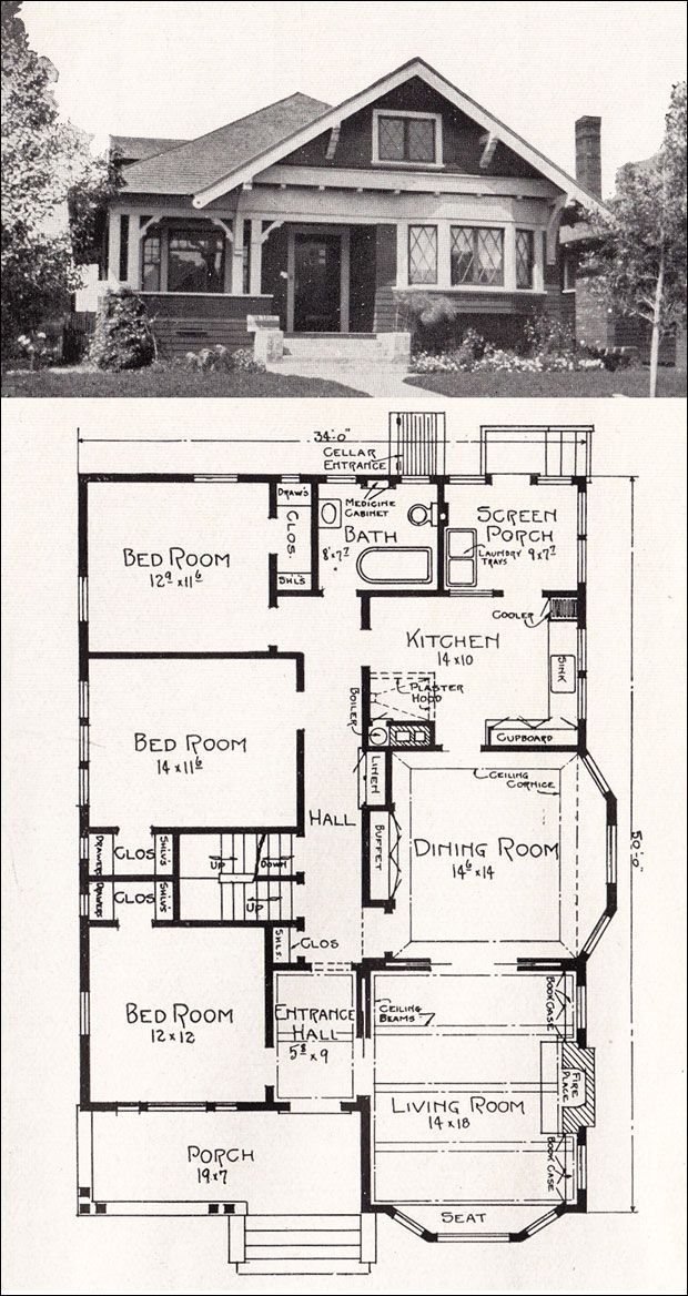 Plan No R 856 C 1918 Cottage House Plan By A E Stillwell Vintage 