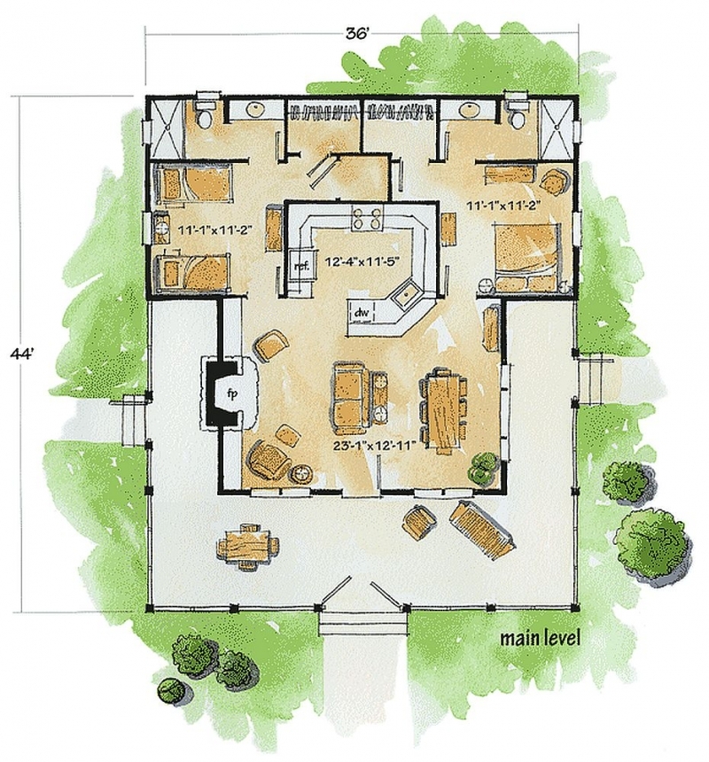 Plan W11524KN 2 Bedroom 2 Bath Log Home Plan