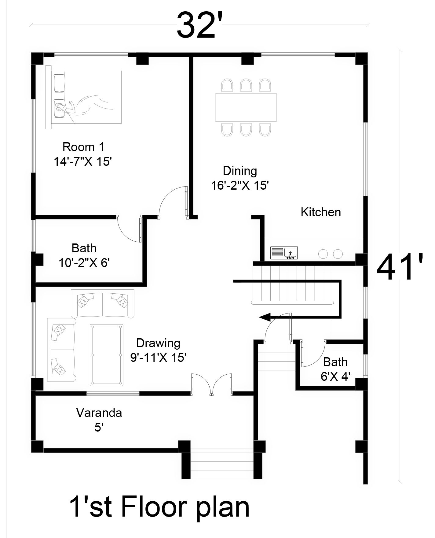 Simple 2 Storey House Design With Floor Plan 32 X40 4 Bed Simple