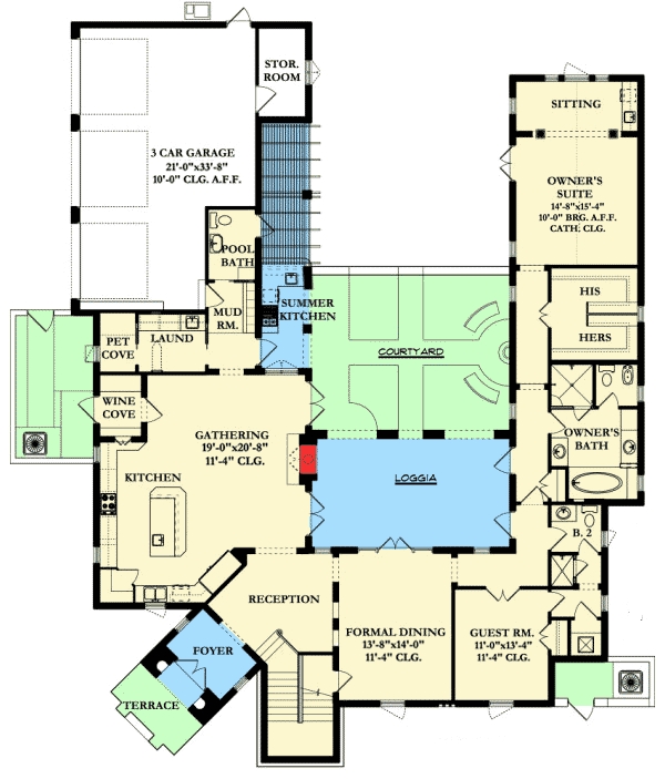 Spanish Colonial With Central Courtyard 82009KA Architectural