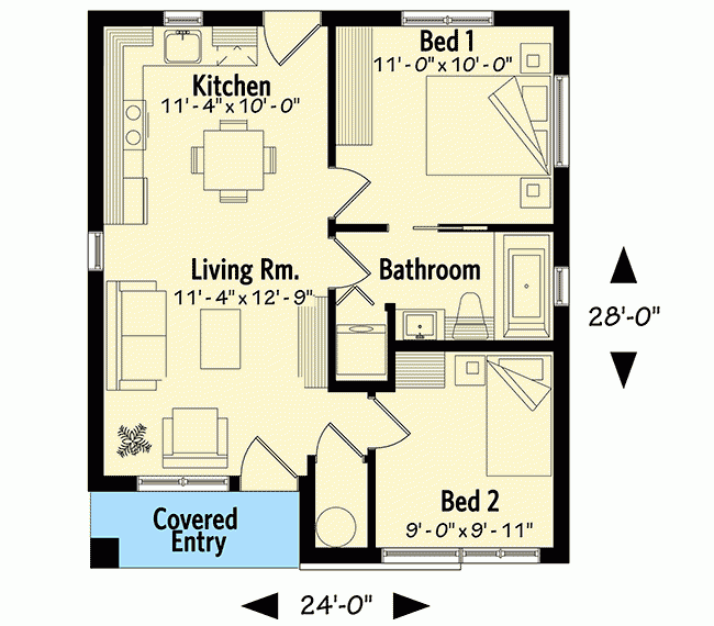 Two Bedroom Tiny Modern House Plan 22456DR Architectural Designs